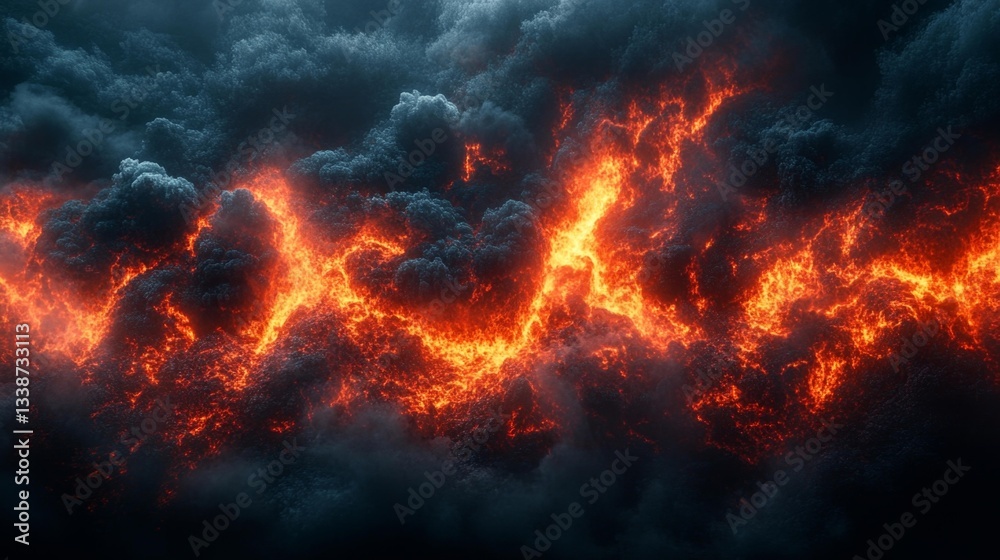 Dramatic Volcanic Eruption Scene with Smoke and Lava. Generative AI