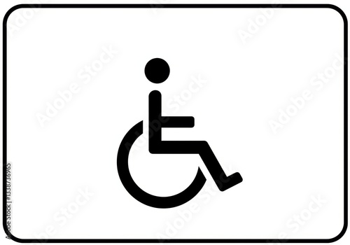 universal symbol, wheelchair icon, accessibility sign, black and white pictogram, minimalist design, geometric shapes, circular wheel