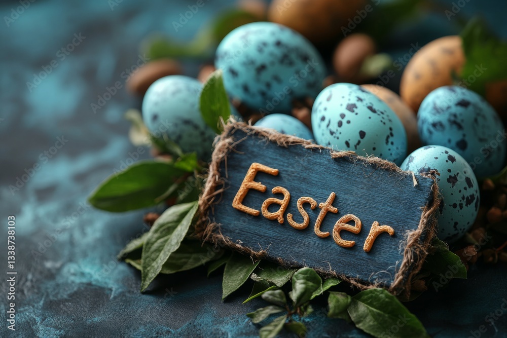Rustic Speckled Easter Eggs With Wooden Plaque