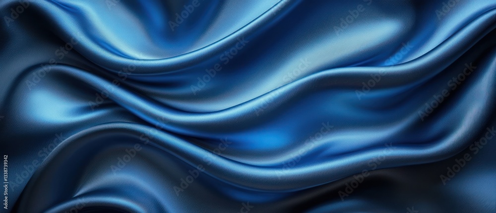 Obraz premium Elegant Deep Blue Silk Fabric Draped Gracefully, Soft and Smooth Texture, Abstract Background for Creative and Design Projects