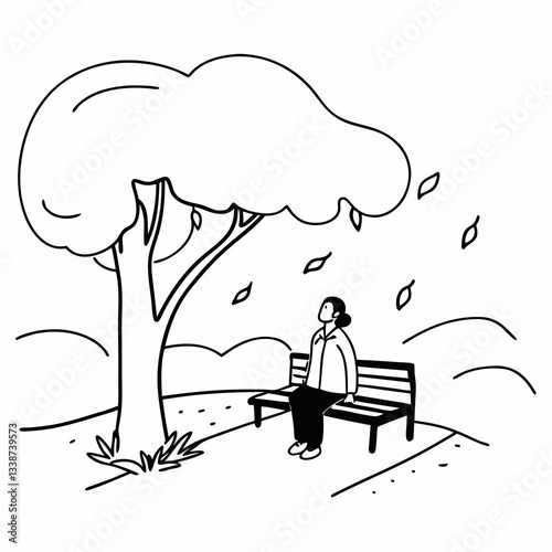 Lonely Person Enjoying Solitude – Minimalist Vector Illustration