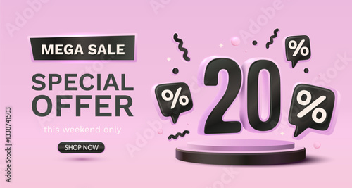 Special offer, mega sale, 20 present economy, market banner. Vector illustration
