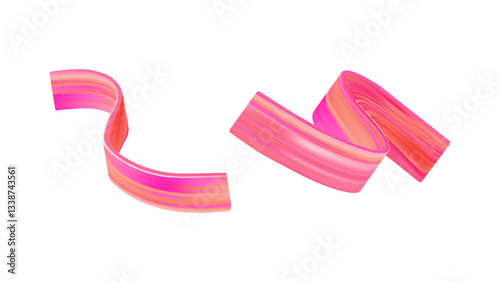 3D brush ribbon with color paint stroke. Abstract bright red wave swirl in motion. Pink fluid gradient splash with smudge texture. Dynamic acrylic brushstroke isolated element for modern design