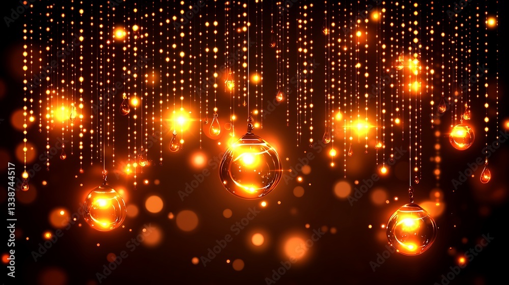 Obraz premium Abstract Sparkling Golden Ornaments Cascade Background, Festive Celebration Theme with Bokeh