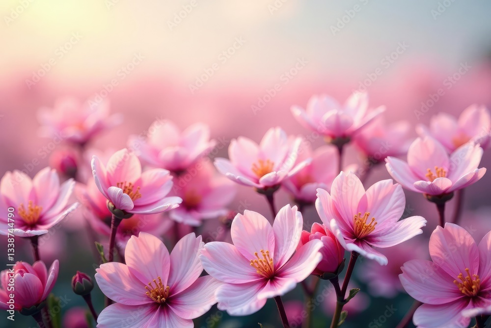 Fototapeta premium Continuous field of intertwined blossoms Soft, pastel hues , leaves, vine, floral