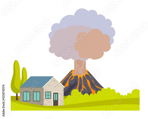 Volcano eruption - vector natural disaster illustration.