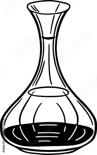 elegant wine decanter illustration clear glass vessel, classic design for wine aerating and serving.