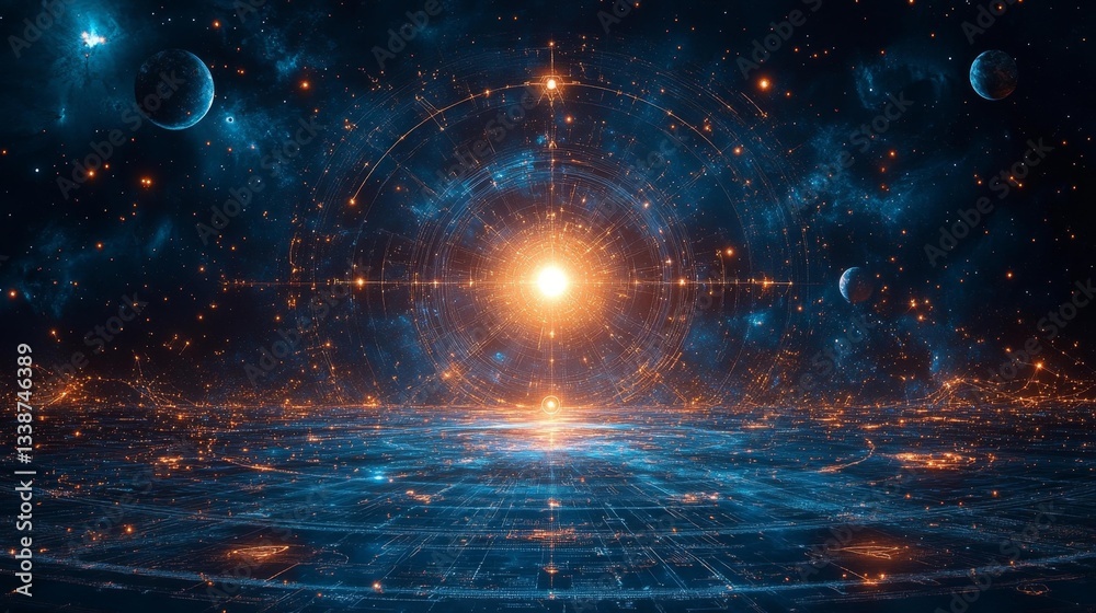 Futuristic Astrological Chart with Planetary Orbits and Glowing Center. Generative AI Futuristic Astrological Chart with Planetary Orbits and Glowing Center. Generative AI