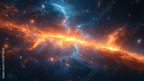 Cosmic Background with Ethereal Lights and Planets. Generative AI