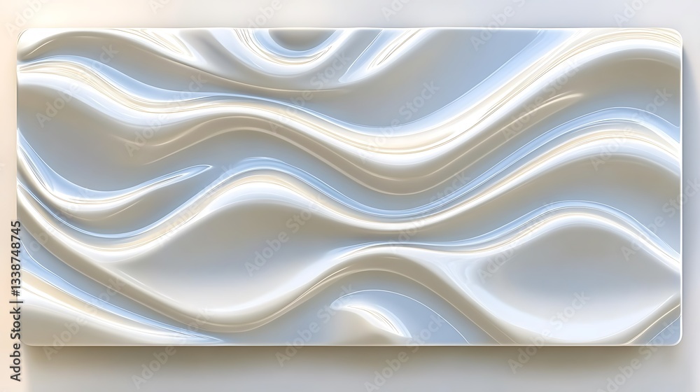 Fototapeta premium Abstract Wave Pattern in Lustrous White with Subtle Blue Highlights, a Modern Aesthetic