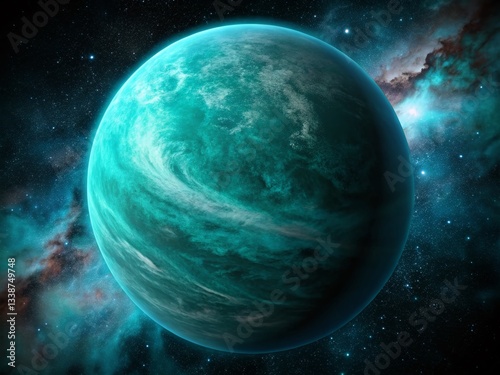 Teal Exoplanet Glowing in Dark Nebula - Cosmic Wonder