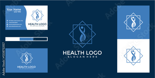 Blue and White Health Logo Design Business Card Template