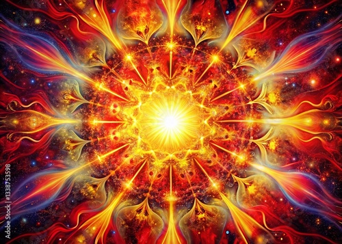 Surreal Sunburst: Abstract Red and Yellow Radiating Energy Background