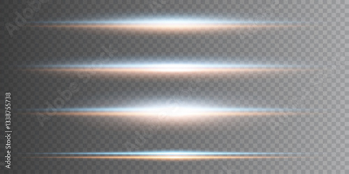 Horizontal neon color.Blue and yellow lines.Laser rays effect.On a transparent background.