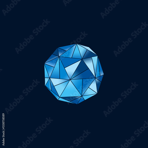 Blue Faceted Gem on Dark Background