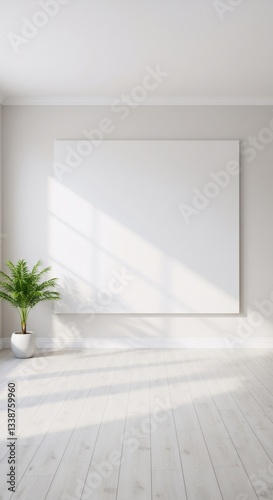 Wallpaper Mural Minimalist interior with blank white canvas and potted plant. Modern home decor concept. Empty wall mockup for artwork display. Sunlight and shadow design element Torontodigital.ca