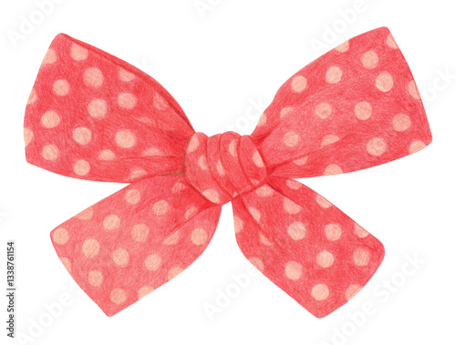 Red polka dot bow hand drawn illustration isolated transparent background for greeting card wedding invitation packaging design