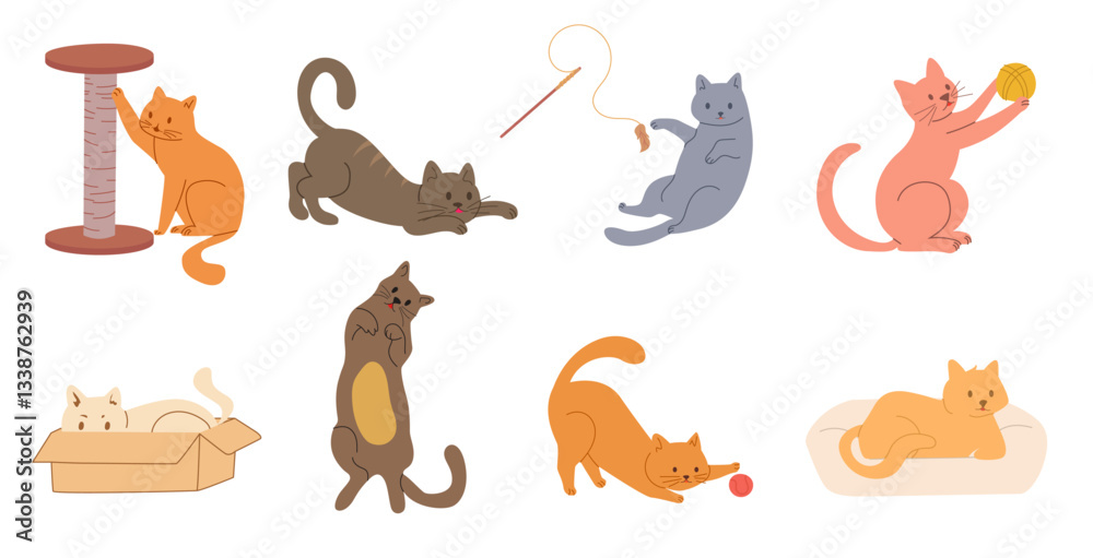 Obraz premium cat accessories set cartoon cats supplies cute pets bundle illustration
