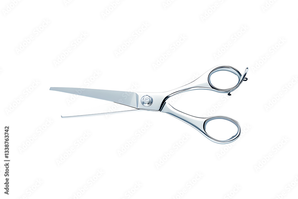 Modern and luxurious hair-cutting silver scissor isolated on cutout PNG or transparent background. Advertising or product presentation. Professional hairstyling tools. Modern and luxurious hair-cutting silver scissor isolated on cutout PNG or transparent background. Advertising or product presentation. Professional hairstyling tools.