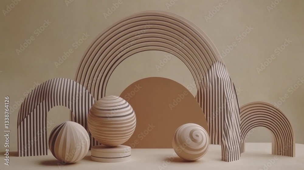 Obraz premium Abstract Beige 3D Shapes.