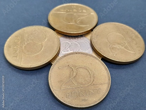 Hungarian forint coins with gray background photo