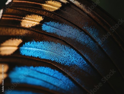 Closeup of blue morpho butterfly wing details tropical environment nature photography artistic perspective