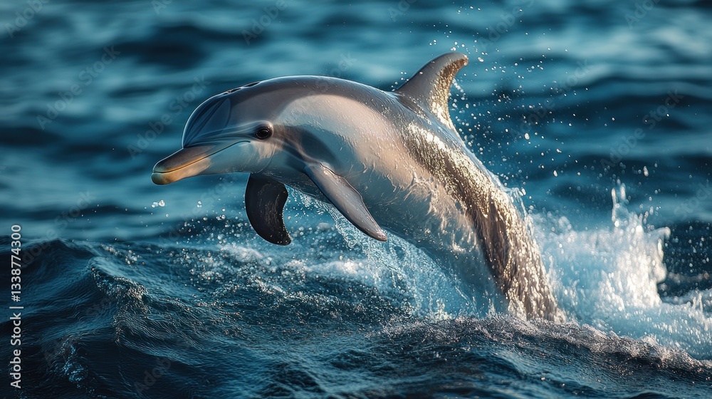 Fototapeta premium Striped Dolphin Leaps from Ocean Waves: A Stunning Wildlife Photography