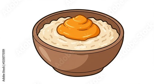 Delicious Oatmeal Bowl with Orange Topping Breakfast Food Illustration