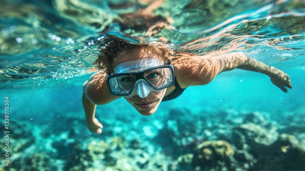 Naklejka premium Patient looking through a phoropter during an eye exam.