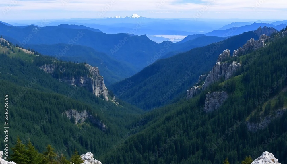 Majestic Mountain Panorama: A Breathtaking View of Cascading Peaks and Verdant Forests Majestic Mountain Panorama: A Breathtaking View of Cascading Peaks and Verdant Forests
