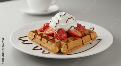 Delicious Waffles with Strawberries Whipped Cream
