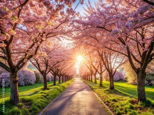 Spring Cherry Blossom Walkway: Architectural Photography