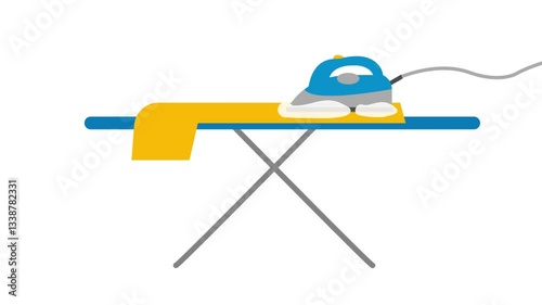 Iron clothes with iron stand vector animation with white background