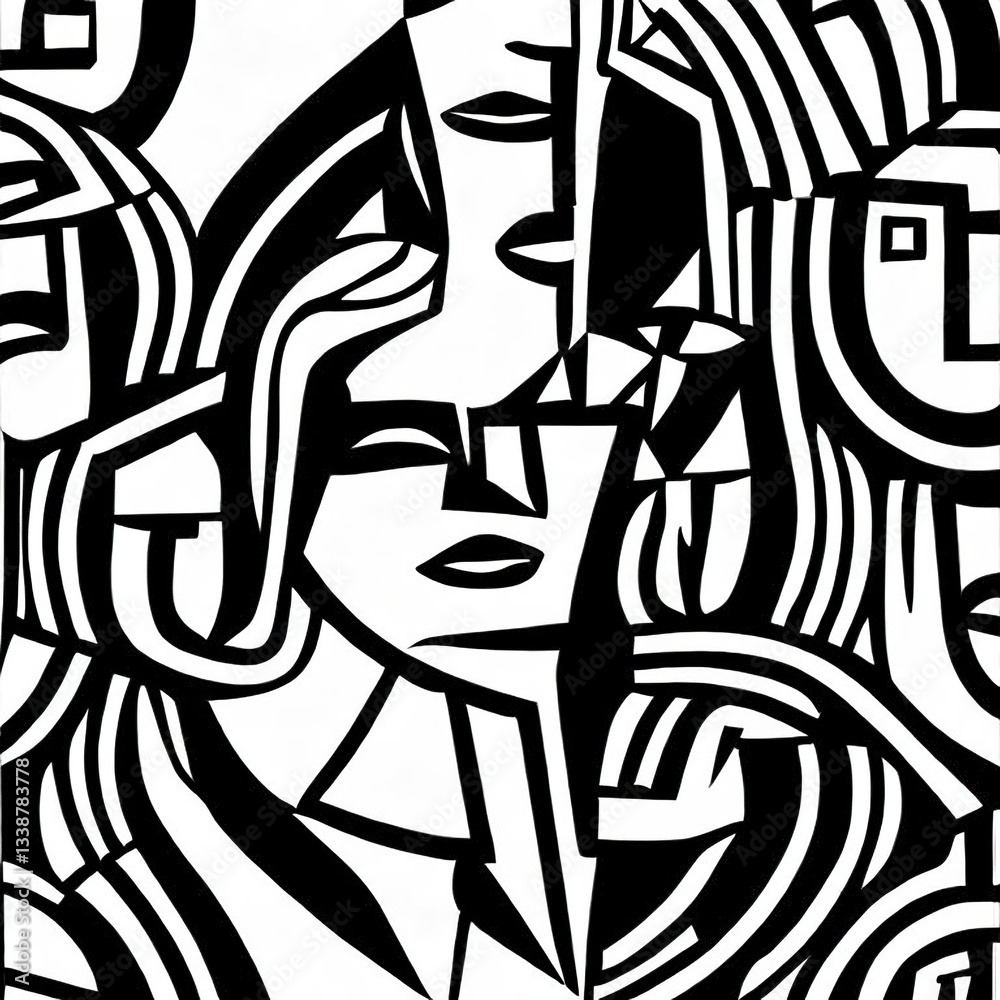 Fototapeta premium Black and white hand drawn doodle illustration. Abstract vector background.