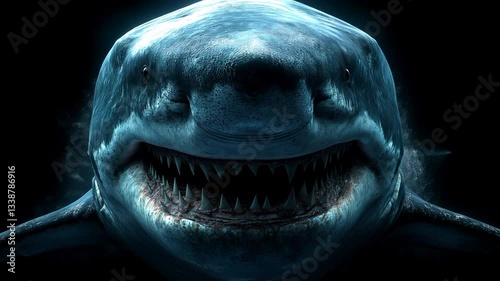 Terrifying Close-Up of a Shark's Face and Open Mouth.