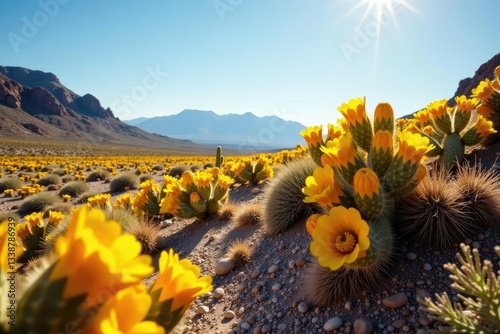 Vines of yellow orange cholla cactus sprawling across desert terrain, Desert Botany, Wildflower Fields