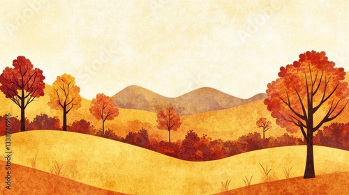 Autumn hills with colorful trees.