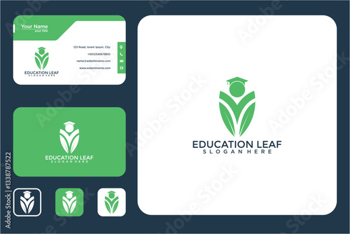 Business Card Design Set With Education Leaf Logo
