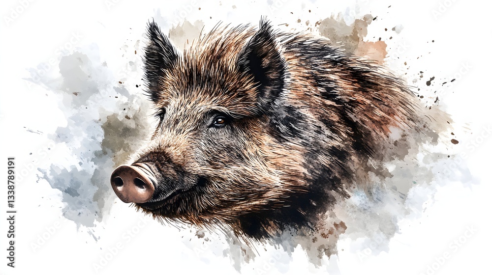 custom made wallpaper toronto digitalWatercolor Painting of a Wild Boar Head