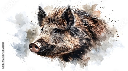 Watercolor Painting of a Wild Boar Head
