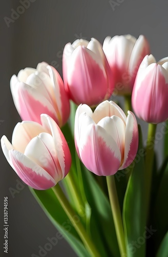 Spring flowers for International Women's Day and Mother's Day. Bouquet of white and pink tulips