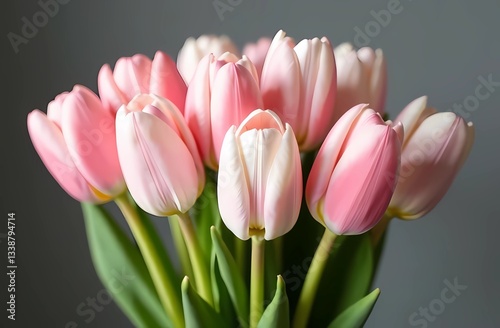 Spring flowers for International Women's Day and Mother's Day. Bouquet of white and pink tulips