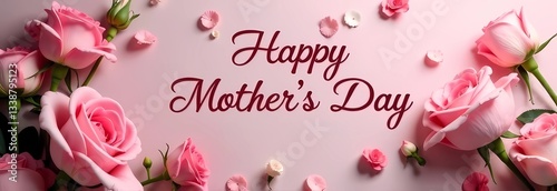 Postcard for Mother's Day. Background with decorations and Happy Mother's Day inscription. Floral frame