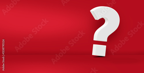 3D question mark on solid red background design