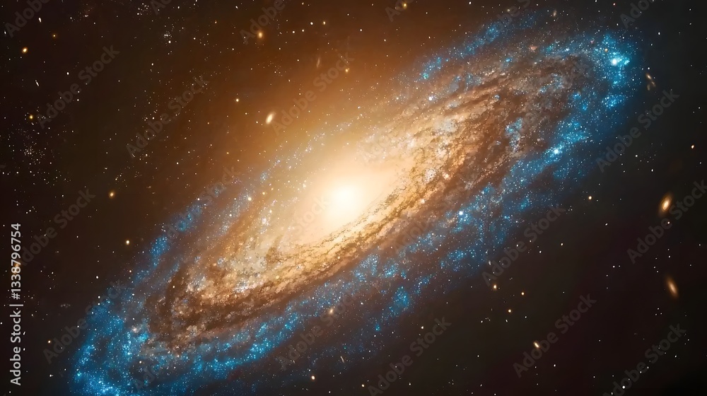 Fototapeta premium Vibrant Spiral Galaxy with Glowing Blue Arms and Bright Core in Deep Space