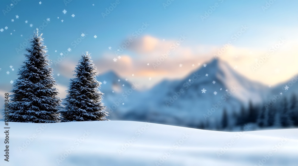 Breathtaking winter scene featuring snow capped mountains dense evergreen forests and a pristine snowy landscape blanketed in a soft glistening layer of fresh snow Breathtaking winter scene featuring snow capped mountains dense evergreen forests and a pristine snowy landscape blanketed in a soft glistening layer of fresh snow