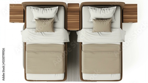 two single bed topview with whitebackground