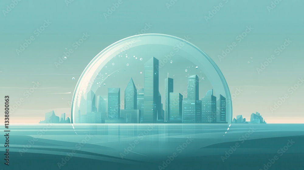Fototapeta premium City Under a Protective Dome Futuristic Metropolis Safeguarded by a Transparent Shield