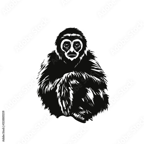 Black and white minimalist Gibbon symbol – perfect for tattoos, logos, and vector designs. Isolated on a white background.

