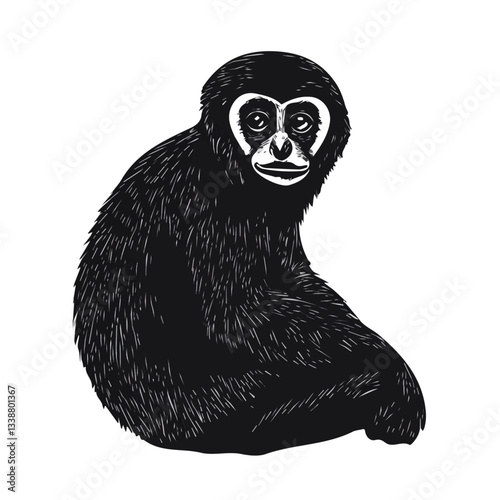 Black and white minimalist Gibbon symbol – perfect for tattoos, logos, and vector designs. Isolated on a white background.

